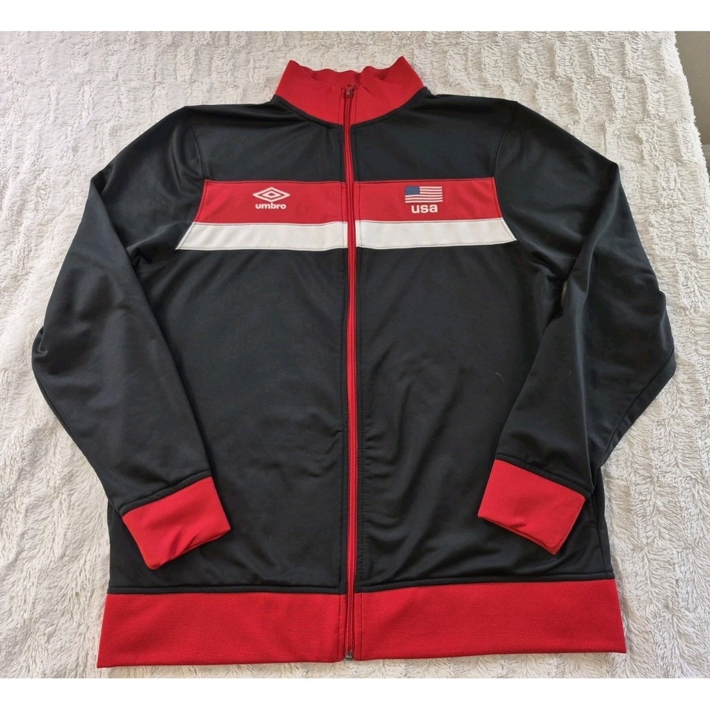 Vintage Umbro Track Field Jacket Men's Large 90s Team USA Full Zip Black/Red